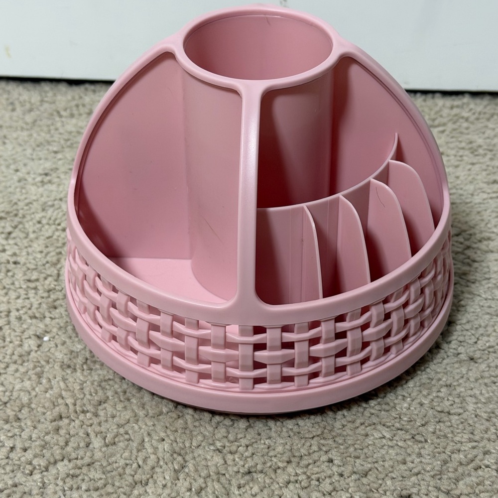 Rotating Pink Makeup Organizer Carousel | Spinning Cosmetic Storage Holder